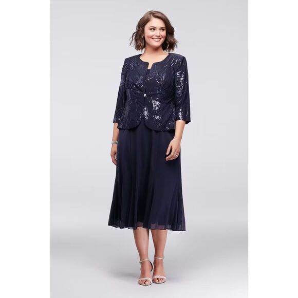 sachin and babi light blue dress Alex Evenings Women's Boat Neck A-Line Midi Dress - Champagne main image 1